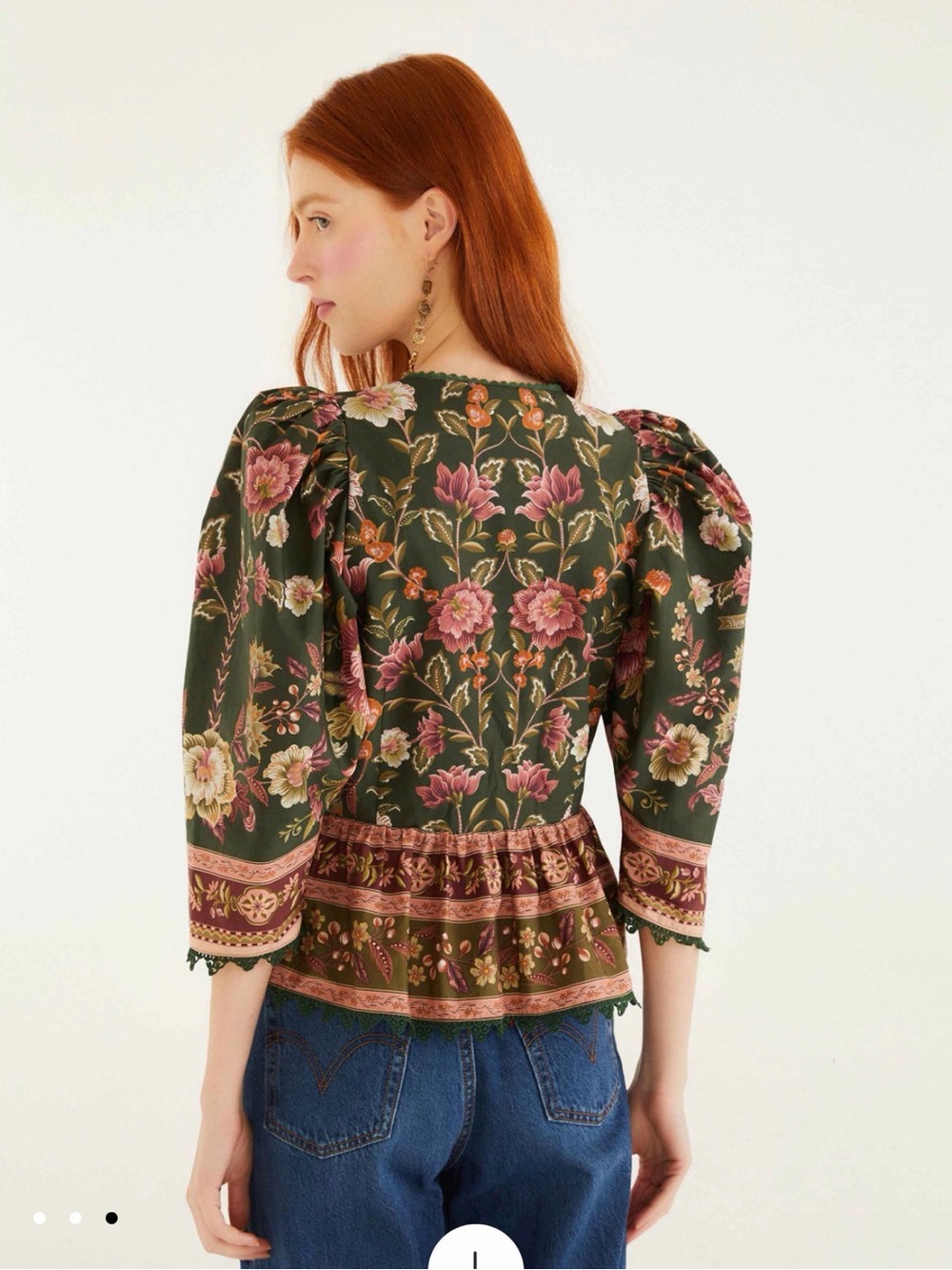 FARM Rio Green Floral Peplum Blouse with Pink Accents - Picture 3 of 5
